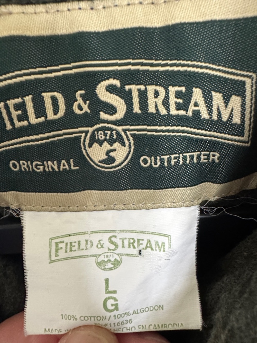 Field & Stream Button Down Shirt Large Green Flannel Workwear Outdoors Shacket - Picture 3 of 9